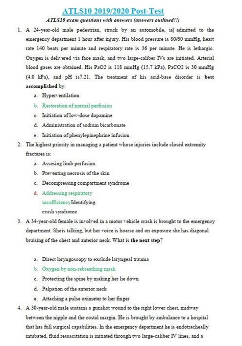Atls Test Questions And Answers 10th Edition Atls Practice T