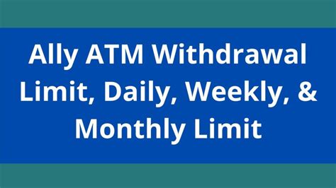 Atm withdrawal limit ally. What is the MoneyPass ATM withdrawal limit? We have details on ATM withdrawal limits when using MoneyPass' network of ATMs. Jump Links MoneyPass, a surcharge-free network of ATMs, does not set the ATM withdrawal limit; this limit is set by ... 