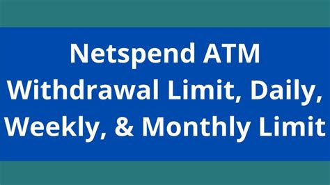 Jan 20, 2023 · Netspend Card Withdrawal Limits. NetSpend’s portfolio includes numerous prepaid cards, all of which have the same restrictions that permit a card order to reload up to $15,000 onto its card account. You can also have a balance of $15,000 in your wallet using the prepaid visa card. The highest direct deposit on a tax refund, for example, is .... 