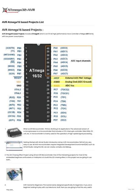 Atmega16 projects pdf.  Key projects include the LED chasing effect, line ...