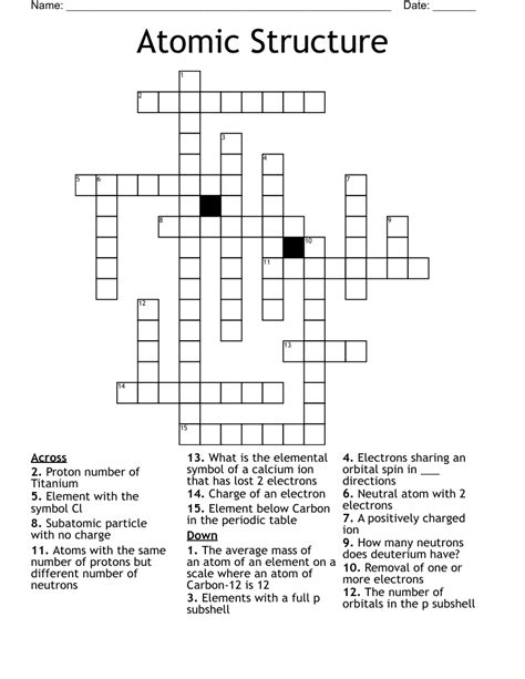 Atomic Structure Crossword WordMint