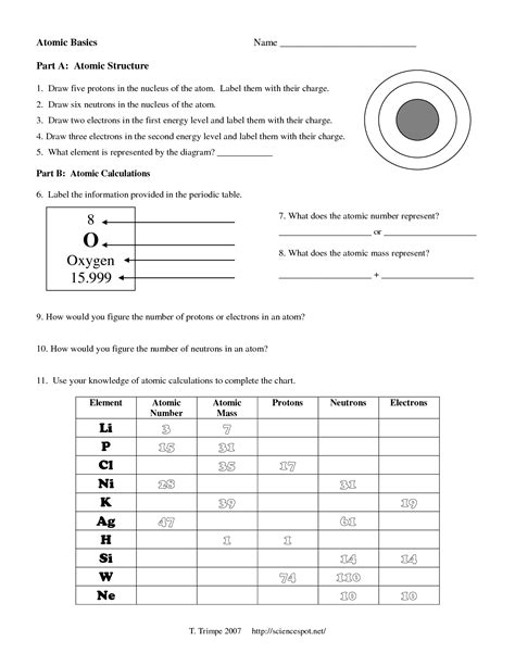 Atomic Structure Worksheet Answer Key Basic atomic Structure