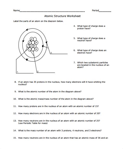 Atomic Structure Worksheet Pdf