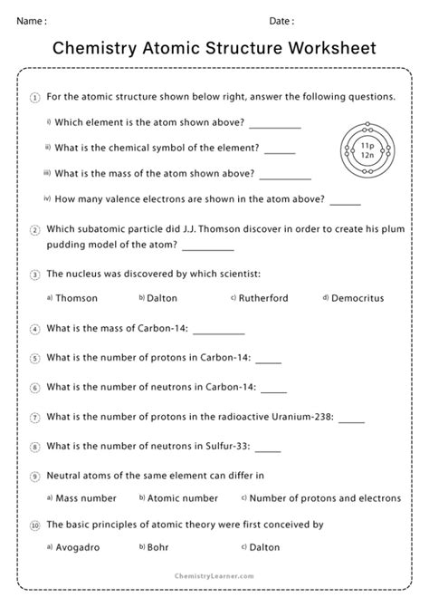 Atomic Structure Worksheet With Answers Pdf