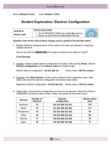 Atomic radius exploration answer key. .  ...