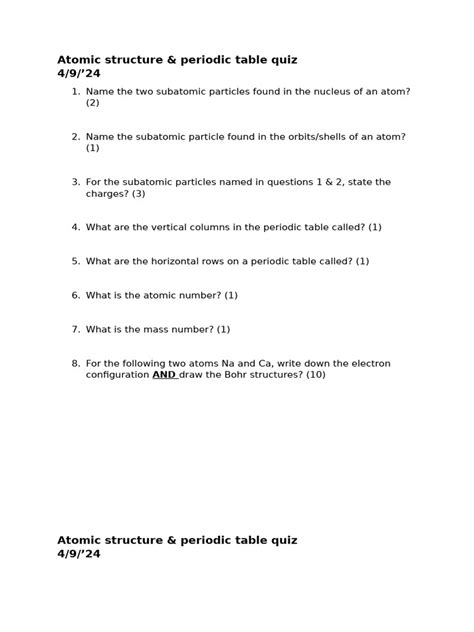 Atomic structure quiz doc.  Oct 20, 2014 · Why the standard make that di...