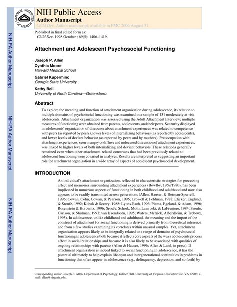 Attachment Autonomic Functioning And Adolescent Loss