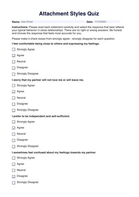 Attachment Style Quiz Adult Attachment Styles Worksheet