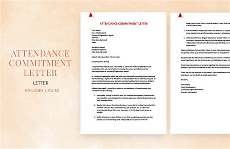 Attendance commitment letter in Word, Google Docs Download