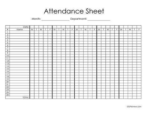 Attendance sheet template in Word and Pdf formats