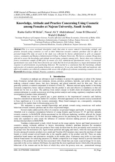 Attitude and Practices Concerning Cosmetic