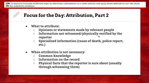 Attribution in journalism. attribution - to mention the original source of material (usually pertaining to a quote from a copyrighted source) 4. beat - The area or subject that a reporter ... 