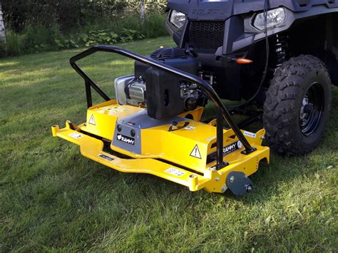 Atv brush hog. This mower easily attaches to your ATV or UTV and is the ultimate time saver for large jobs. This mower will cut brush up to 3 in. in diameter. It features a powerful 11.5 HP (344cc) Briggs & Stratton engine, two 16 in. pneumatic sealant filled tires, two heavy-duty swinging blades, and a convenient single-point height adjustment with cutting ... 