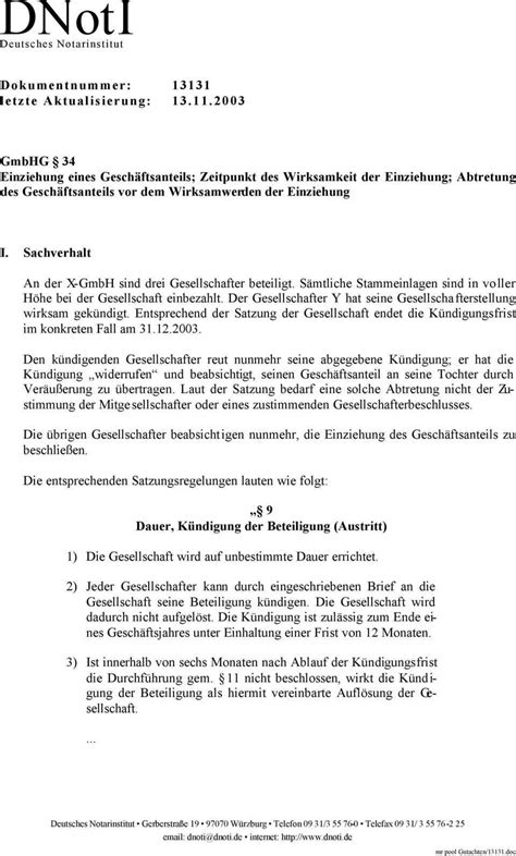 Außerordentliche kündigung gesellschafter gmbh muster