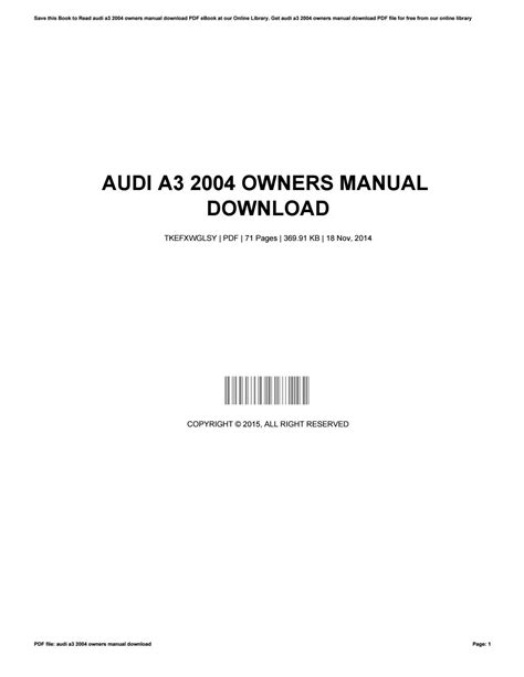 Audi a3 fsi 2004 owners manual. - Toyota hilux 4x4 automotive repair manual 2005 2015.