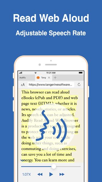 Audify Read Aloud Web Browser (iPhone, Android) eBook and Web Textto