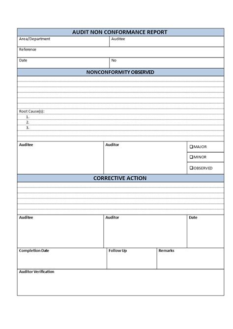 Audit Non Conformance Report