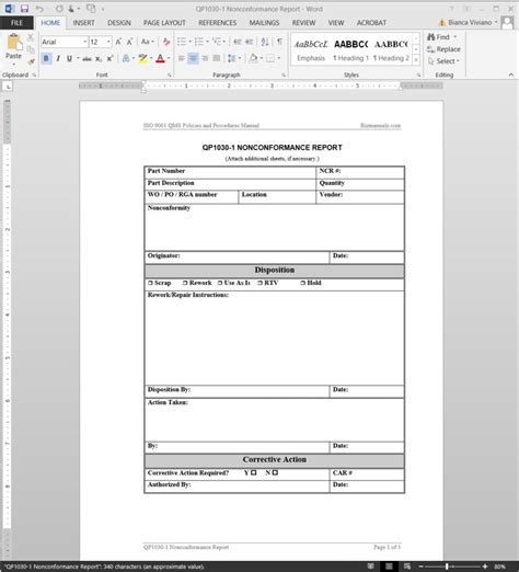 Audit Non Conformance Report with regard to Non Conformance Report
