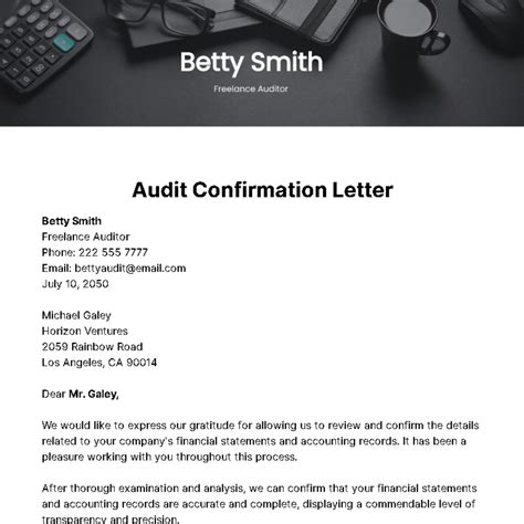 Audit confirmation letter sample