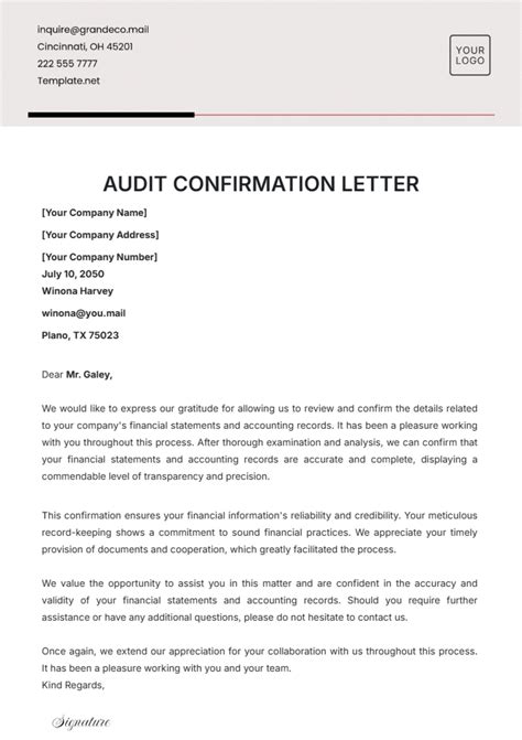 Audit confirmation letter sample word.  This letter is designed to be adaptab...