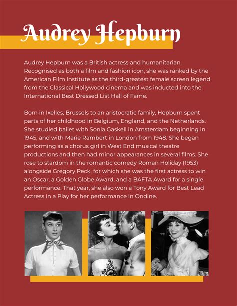 Audrey hepburn biography summary page