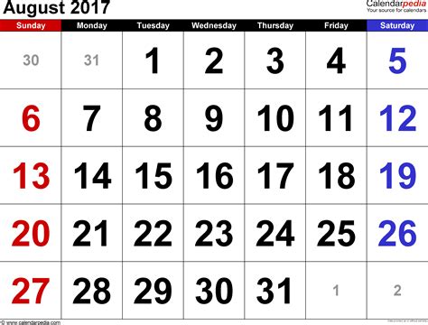 Aug 2017 Calendar