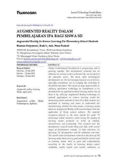 Augmented Reality Dalam Pembelajaran IPA Bagi Siswa SD