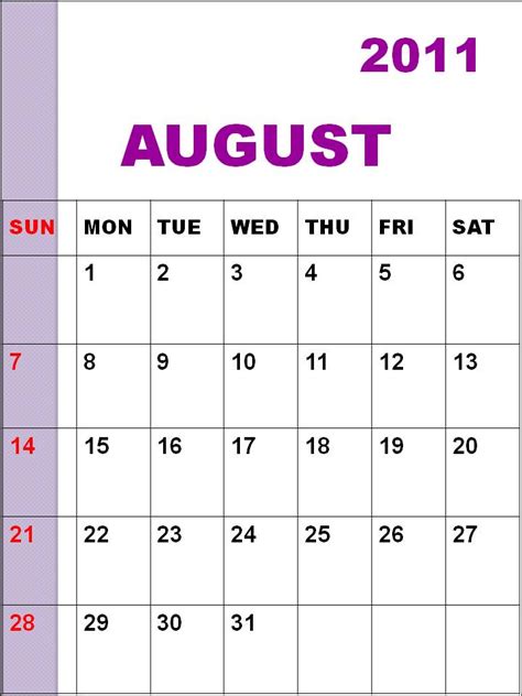 August 2011 Calendar