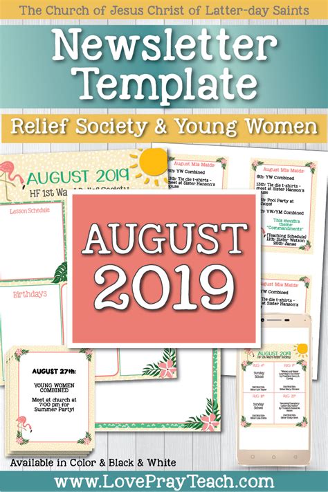 August 2019 Editable Newsletter Template and Lesson Schedule Calendar