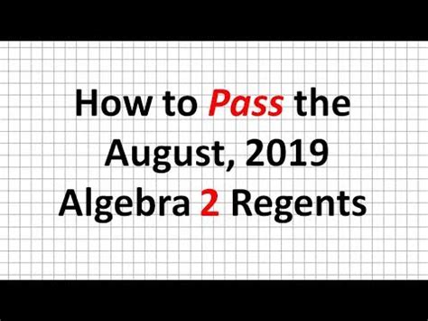 August 2019 algebra 2 regents answers. ALGEBRA II Friday, June 21, 2019 — 1:15 to 4:15 p.m., only ... Each correct answer will receive 2 credits. No partial credit will be allowed. Utilize the information provided for each question to determine your ... a day in August can be predicted by the function T(x) 8sin(0.3x 3) 74, where x is the number of hours after midnight. According ... 