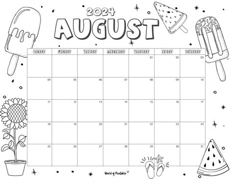 August 2024 Coloring Calendar