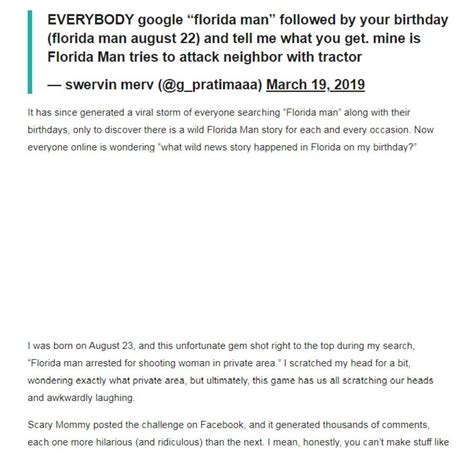 Share this: Tweet. WhatsApp. ← Previous Post. Next Post →. Florida man July 23, He did something incredible so what did the man do on my birthday?.