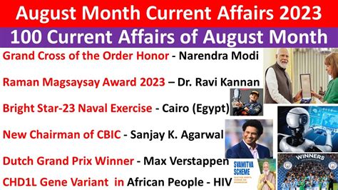 August Month Current Affairs 2024 PDF - YouTube