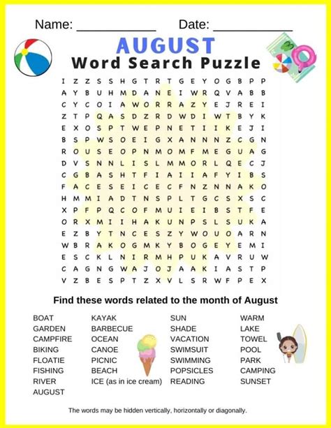August Word Search