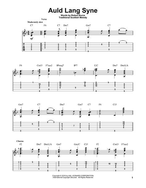 Auld Lang Syne Sheet Music Robert Burns Solo Guitar