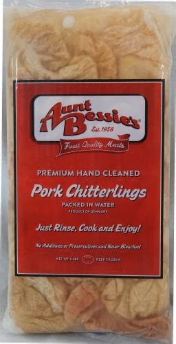 Aunt Bessie's Pork Chitterlings. Shop for Aunt Bessie's Pork Chitterlings (5 lb) at Ralphs. Find quality meat & seafood products to add to your Shopping List or order online for Delivery or Pickup.. 