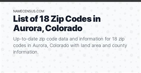 Aurora Zip Codes List of 18 Zip Codes in Aurora, Colorado