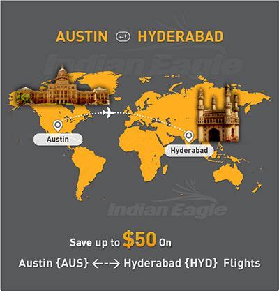 Austin to hyderabad. Hyderabad to Austin flights The aerial distance of 2890 kilometers from Hyderabad to Austin is covered by most significant domestic and international airlines. You can choose from a whole gamut of flights operated by national carrier Air India, IndiGo, SpiceJet, Vistara, Hahn Air, Cathay Pacific, Thai Airways to name a few.The frequency … 