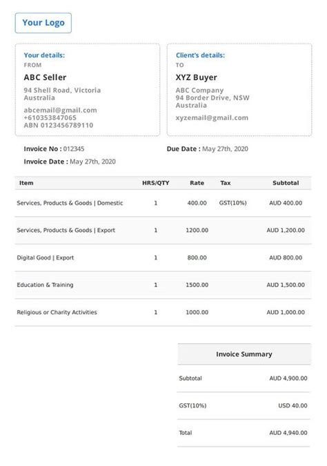 Australia Invoice Template Free Invoice Generator