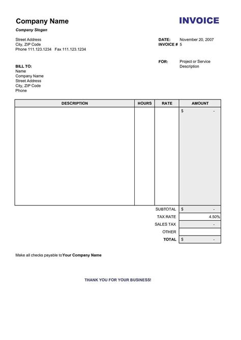 Australian Blank Invoice Template Cards Design Templates