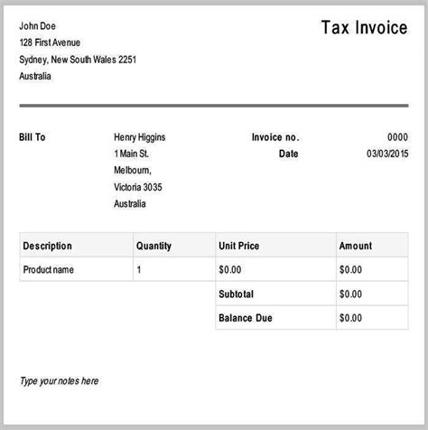 Australian Tax Invoice Template Excel invoice example