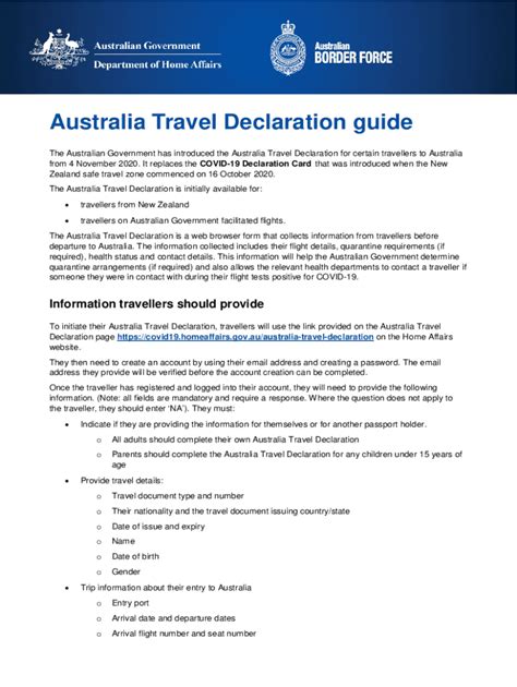 Australian Travel Declaration Form Declaration Form