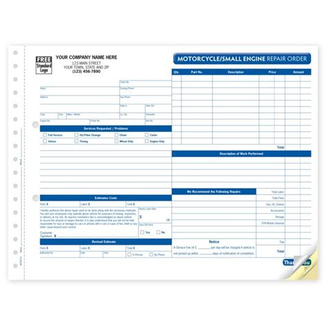 Aut6510 Motorcycle Small Engine Repair Order Carbonless 11 X 8 1 2