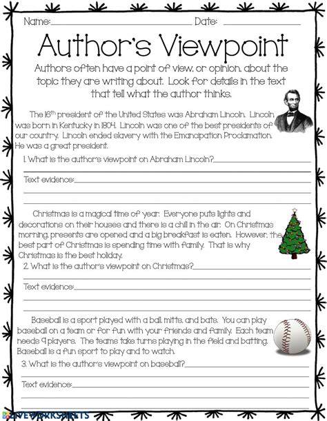 Author Point Of View Worksheet Authors viewpoint