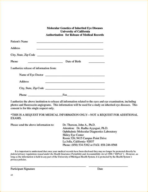 Authorization Release Form For Medical Records