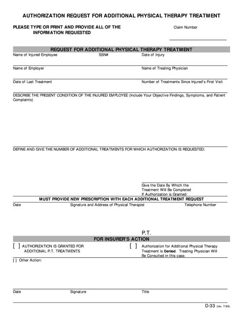 Authorization Request for Additional Physical Therapy Form Fill Out