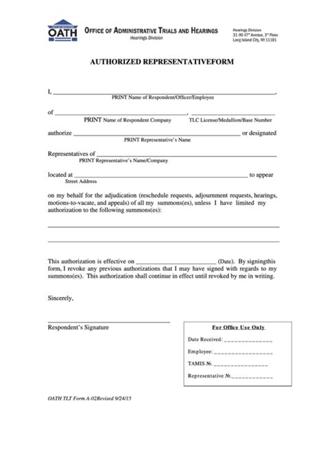 Authorized Representative Form Sample Fill and Sign Printable