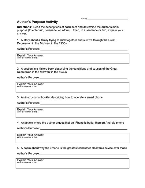Authors Purpose Worksheet
