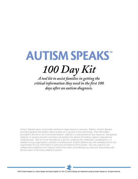 Autism Speaks- 100 day tool kit - Autism Speaks Cẩm nang