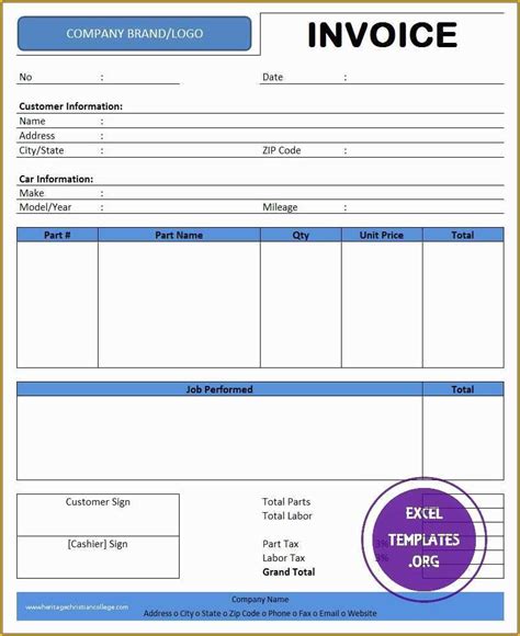 Auto Repair Invoice Template In Excel Format Exceltemple Excel Images